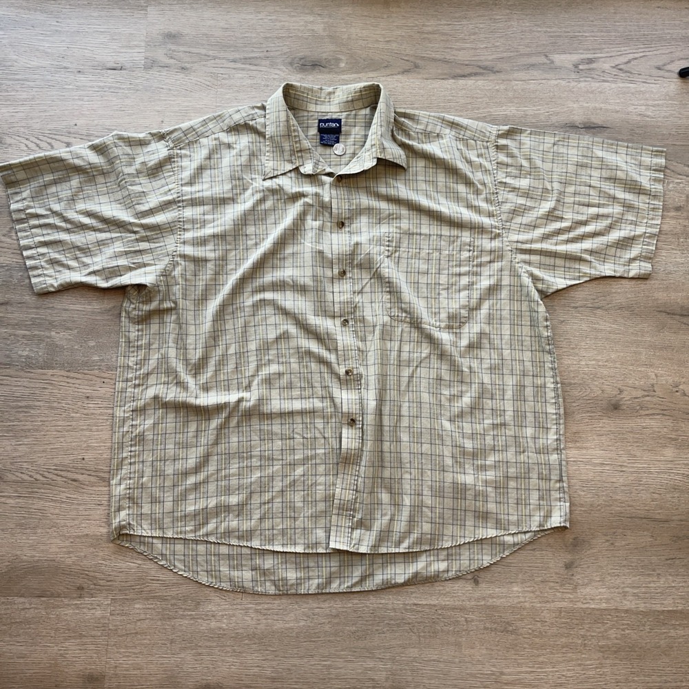 Puritan Men's Size 2XL Green Plaid Collared Short Sleeve Lightweight